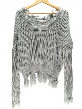 Sweet Generis S/M Gray Distressed Fringe Knit Sweater